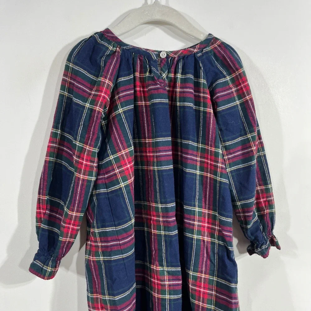 Petite Plume Girls Navy Red Tartan Plaid Flannel Sleep Dress Nightgown Size 3